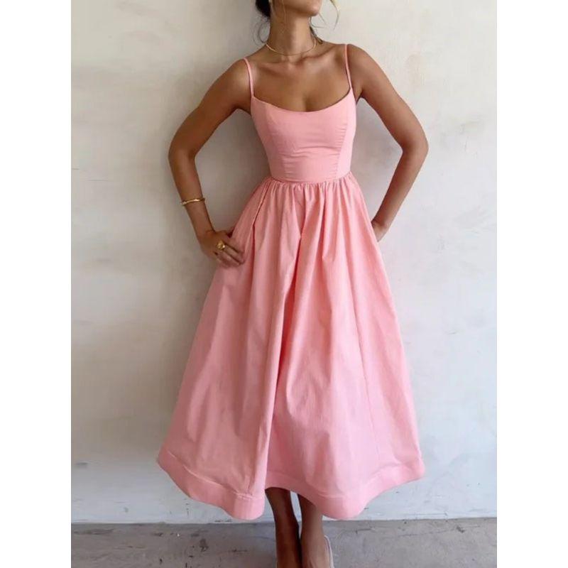 European and American Sexy Silm Waist Trimming Spaghetti Straps Dress Long Dress Sexy Bodycon Strap Midi Dress