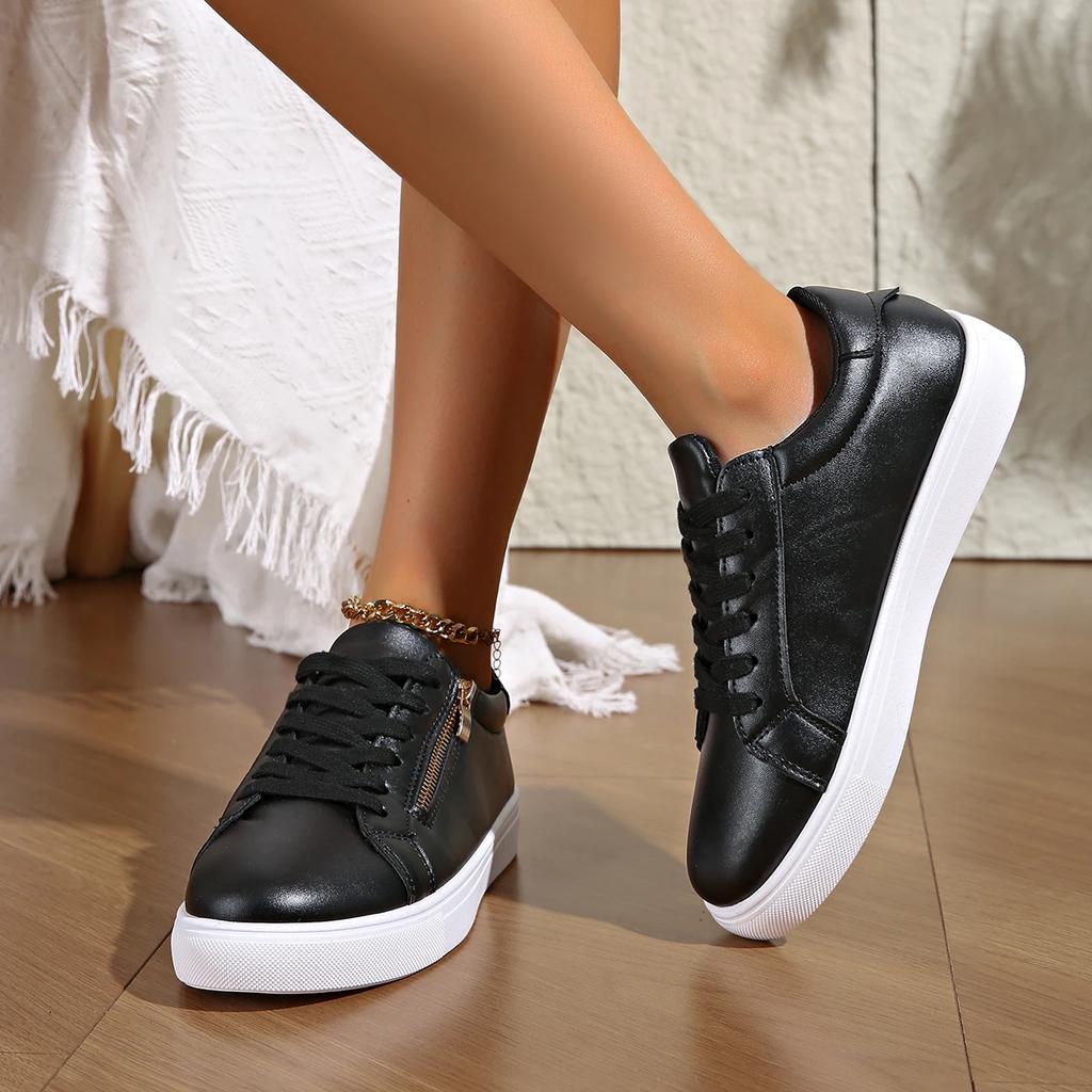 Новые женские кроссовки на молнии, повседневная обувь, высококачественные женские туфли на плоской подошве, весна-осень, низкие лоферы, белые туфли для девочек, женская обувь