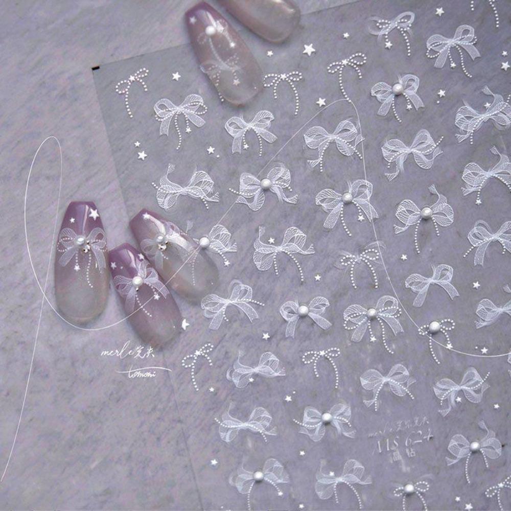 Лента Бант Бантик Наклейки для ногтей Тисненый дизайн Кружево Украшение для ногтей Маникюрный аксессуар