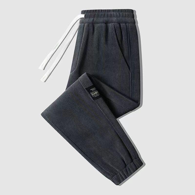 Men's Plus Velvet Corduroy Sweatpants - American Loose Fit with Cuffs for Autumn and Winter