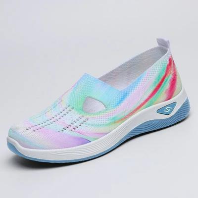 Модные женские туфли, дышащие и удобные весной и летом, однотонные туфли для мам, мягкая подошва, повседневные туфли из цветной сетки