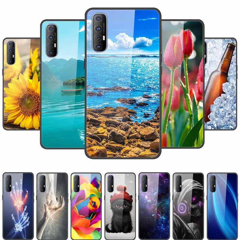 Чехол для телефона Oppo Reno3 Pro 5G Reno 3 Pro Мягкий бампер Закаленное стекло Жесткая задняя крышка Чехлы Для Oppo Reno 3Pro Чехол 6.5" Fundas