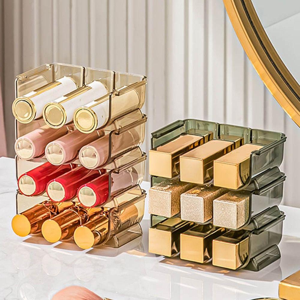 Пластиковая трехслойная коробка для хранения помады, штабелируемая прозрачная подставка для помады, экономящая место, органайзер для макияжа
