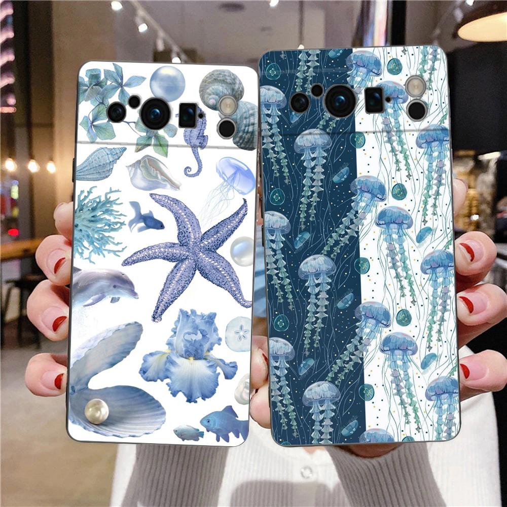 Чехол для телефона Google Pixel 10 Pro Pixel 9 Pro XL TPU Чехол Pixel 8 Pro 9A 8A 7A 7 6A 6 Pro Мягкая обложка Синие Морские Животные