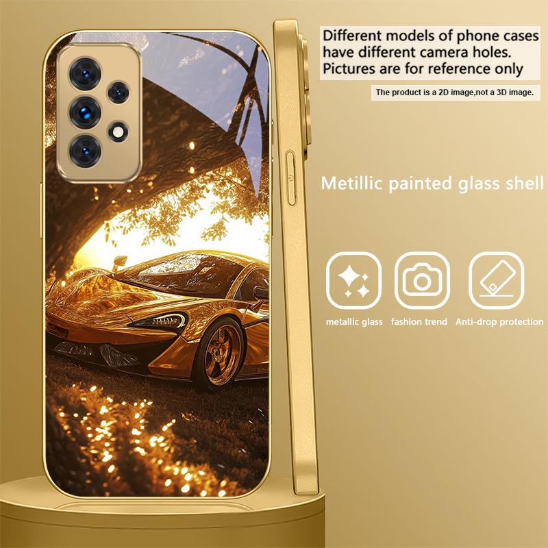 Золотой роскошный спортивный автомобиль Для Samsung A 31 32 A33 A34 35 14 A15 13 16 25 26 50 52 53 54 55 56 70 71 72 73 Золотой стеклянный чехол для телефона