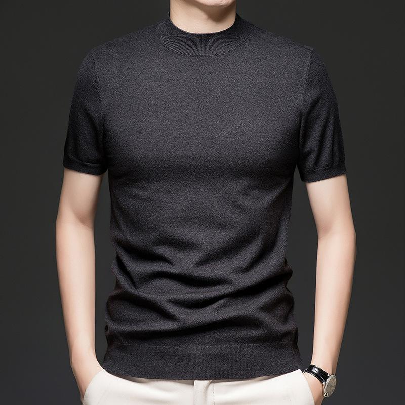 Men S Short Sleeve Half High Neck Casual Knit Sweater