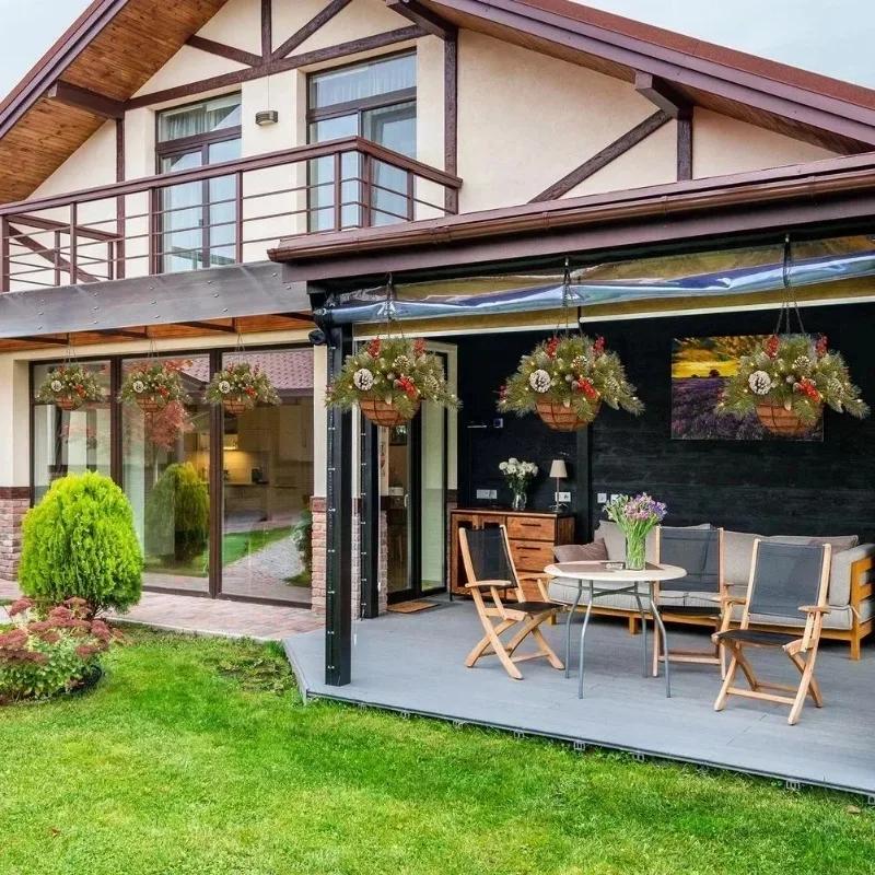 Искусственная рождественская подвесная корзина-гирлянда с белой светодиодной подсветкой, красными ягодами, сосновыми шишками и снегом для двери, дома, для DIY украшений