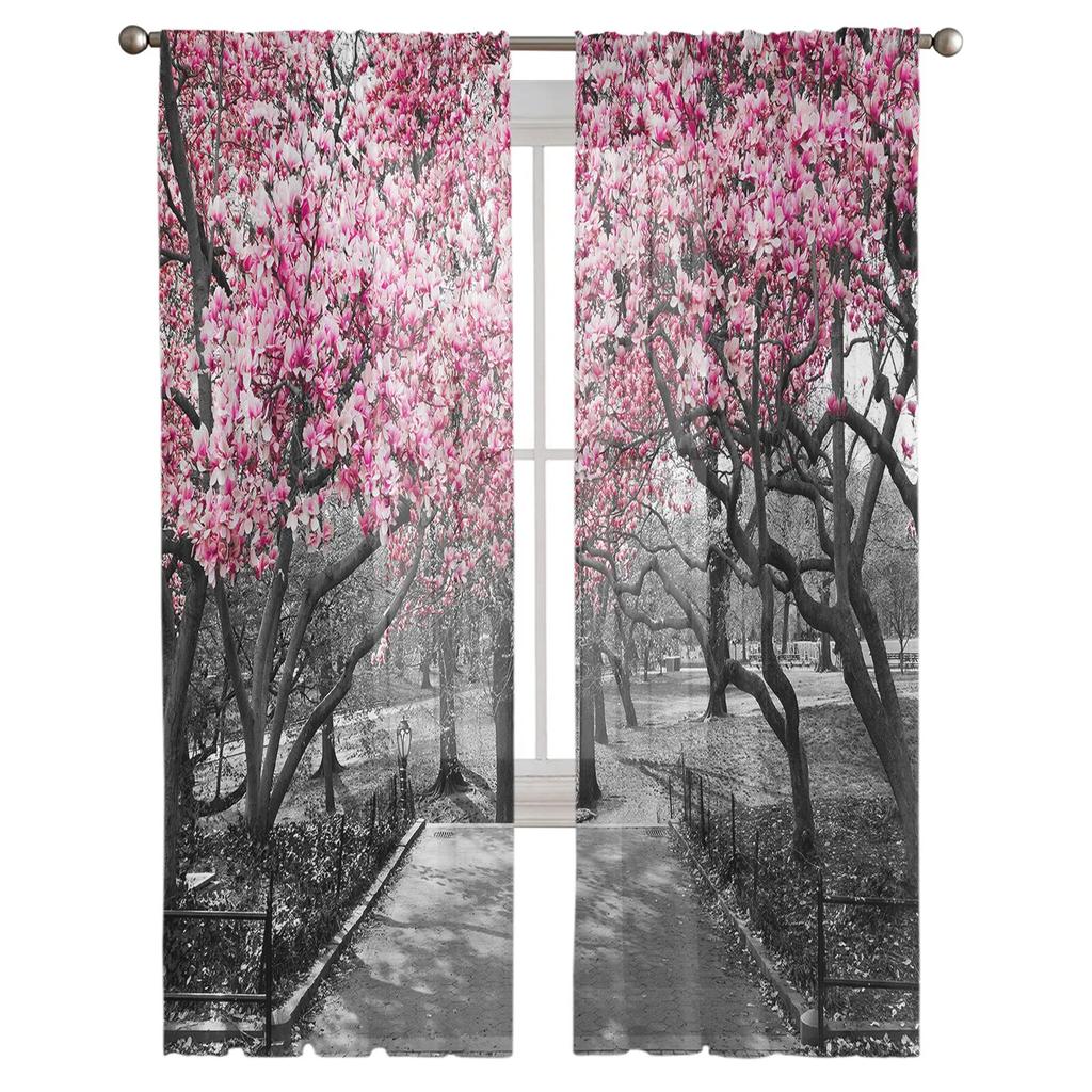Cherry Tree Park Luxury Tulle Curtains Modern Living Room Kitchen Chiffon Curtain Bedroom Sheer Valance Curtain