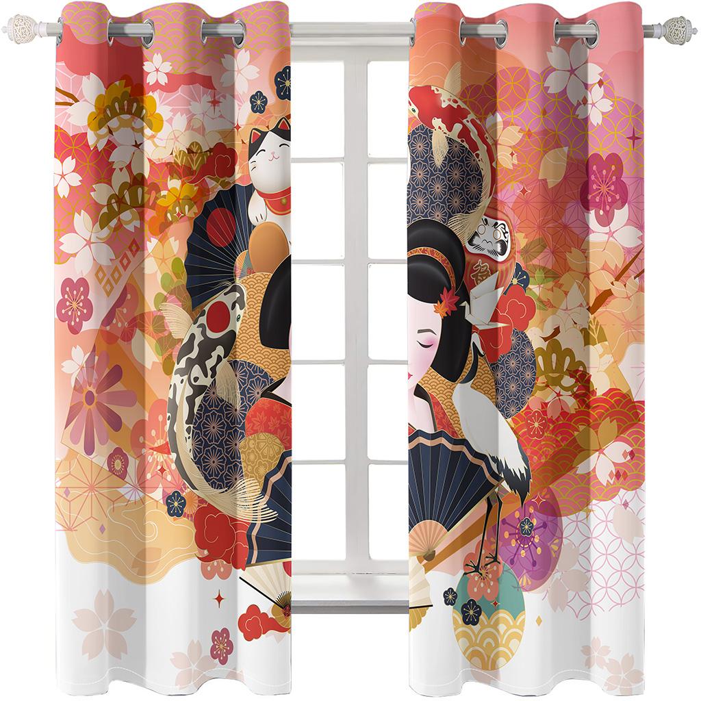 Japanese Landscape Luxurious Flower Window Panel Drapes in Children Bedroom Living Room Hall Treatments Kitchen Decor Drapes Blinds