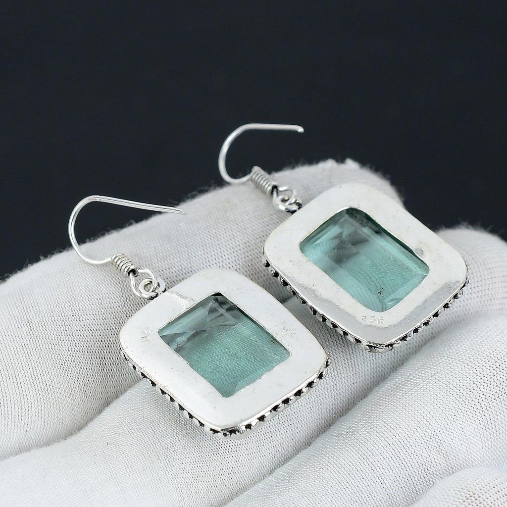 Green Apatite Gemstone Earring, 925 Sterling Silver Earring, Boho Silver Earring Jewelry, Bohemian Earring For Gifts, Women Jewelry Earring