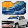 1pc Sunset & Ocean Wave Car Sun Visor - 2D Flat Printing, Heat-Resistant, UV Protection, Ideal For Reducing Interior Heat Retent