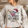 Santa's Favorite Hot Mess Sweatshirt Christmas Drink Party Hoodie Clothing for Womens Unisex Autumn Winter Sweater Gift Tops
