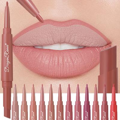 2 In 1 Matte Lipstick Pencil Double Head Nude Chestnut Lip Liner Sexy Red Lipstick Lasting Waterproof Lip Outline Contour Makeup