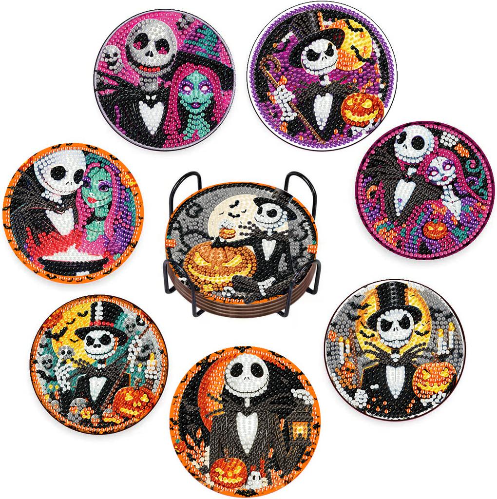 8 pieces/set Disneys The Nightmare Before Christmas series diamond painted coasters DIY diamond art coasters 5D full diamond diamond coasters