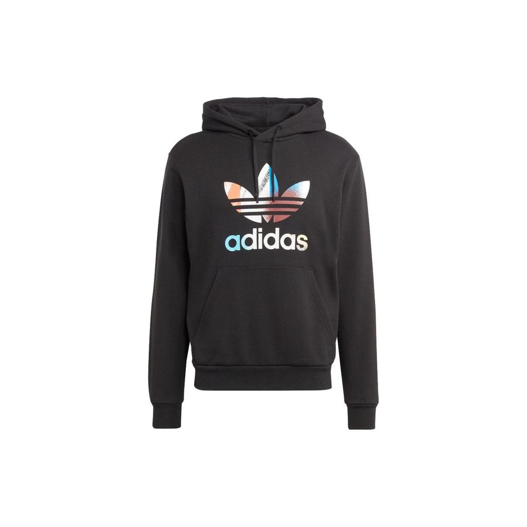 Adidas Originals Trefoil Logo Print Drawstring Hoodie Men Hoodie Black IC5731