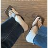 Summer New Soft Leather Square Toe Cat with Flip-flops Women Fashion Thin Belt Thin Heel Soft Sole Flip-flops