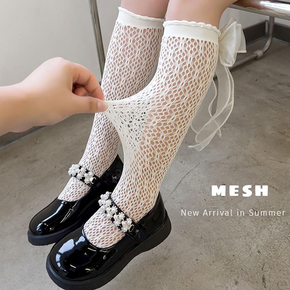 Носки с бантом Лолита, кружевные длинные носки для девочек, носки для теленка, чулки с бантом