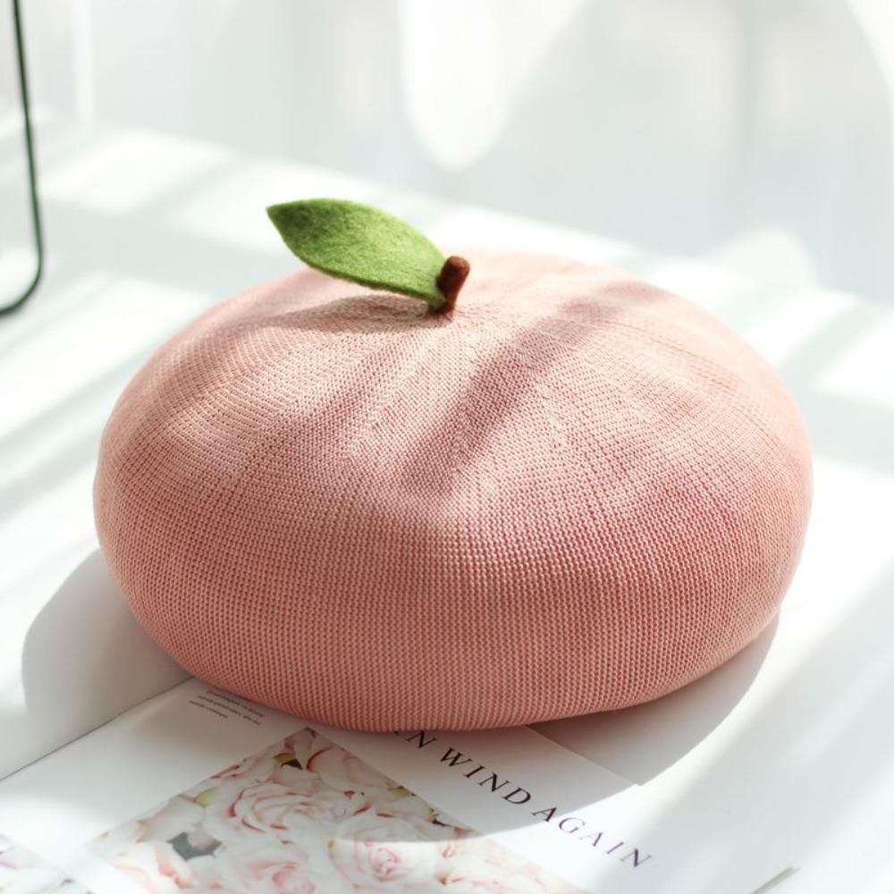 Red Apple Painter Hat Orange Shaped Knit Beret Japanese style Fruit Beret Autumn and Winter Warmth