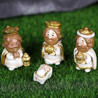 Смоляная колыбель Рождества Миниатюрная мультяшная фигурка Рождества Ручная роспись Светодиодные огни Статуэтка младенца Иисуса