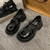 2024 Новые летние французские туфли на толстой подошве, женские летние туфли с круглым носком и мелким носком, британские ветровые туфли небольшого размера из кожи