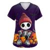 Женский топ защитного костюма с V-образным вырезом, с короткими рукавами, с принтом на Хэллоуин, с карманом и боковыми разрезами