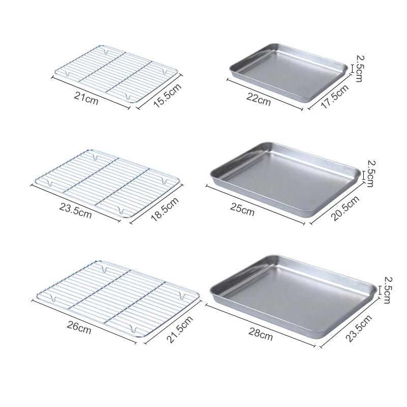 Baking Tray with Pastry Cooling Grid Rack Stainless Steel Barbecue Plate Nonstick Cake Pan Oven Baking Kitchen Bakeware Tools