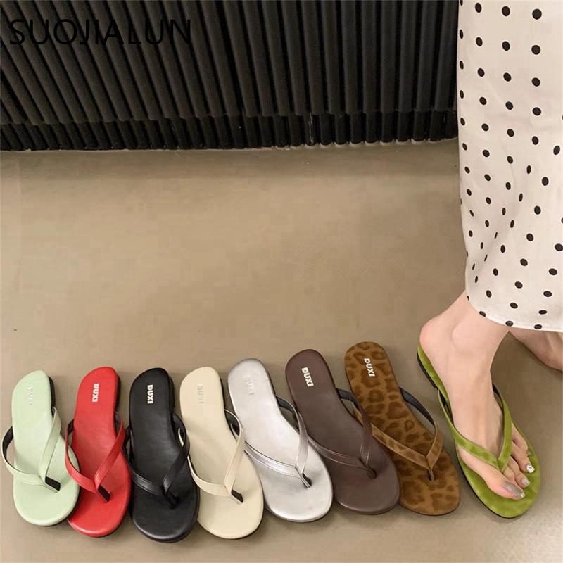 Fashion SUOJIALUN 2025 Summer New Brand Women Slipper Fashion Narrow Band Slip On Flip Flops Soft Flat Heel Outdoor Casual Dress Slides