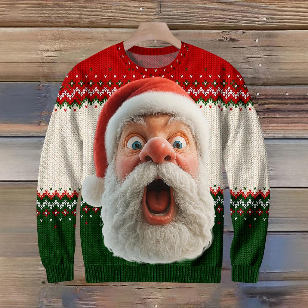 Мужской рождественский свитер с принтованным воротником