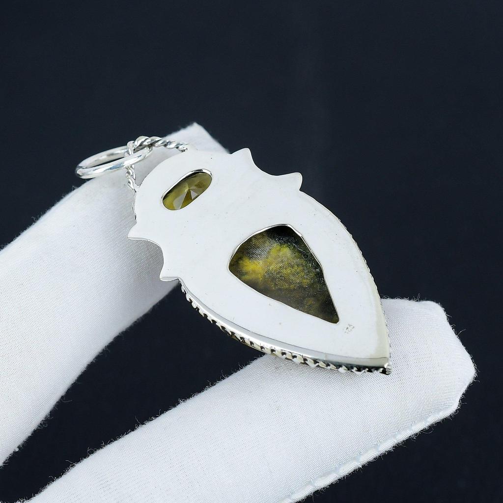 Natural Bumble Bee Jasper, Citrine Gemstone Silver Pendant In 925 Sterling Silver - Handmade Design, Everyday Wear Jewelry Engagement Gift