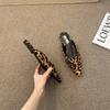 Women Slippers Pointed Toe Leopard Design Shallow Slip On Thin Low Heels Black Flock Design Casual Mules Loafers Black Outdoor