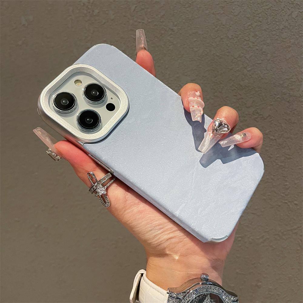 Titanium Gray Glacial Pattern Leather Phone Case for iPhone 16 15 14 13 12 11 Pro Max Full Shockproof Plating Hard Back Cover