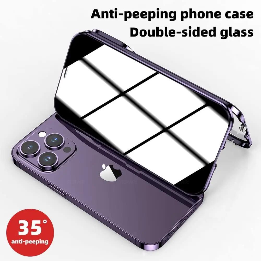 Защитное стекло Anti Spy Privacy с защитой линз Магнитный чехол-присоска Для iPhone 16 15 14 Plus 13 12 11 Pro Max