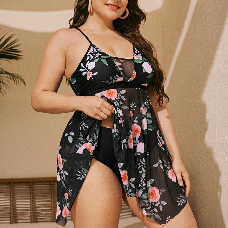 Новый купальник больших размеров с принтом, женский купальник с высокой талией, женский купальный костюм из двух предметов, танкини, купальники, пляжная одежда