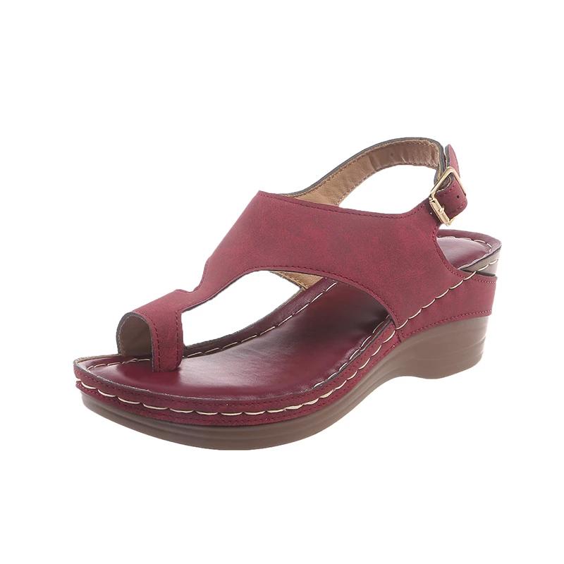 Мода 2024 года, горячая распродажа обуви для женщин, женские сандалии с открытым носком, летние римские пряжки, однотонные, повседневные пляжные сандалии на танкетке большого размера