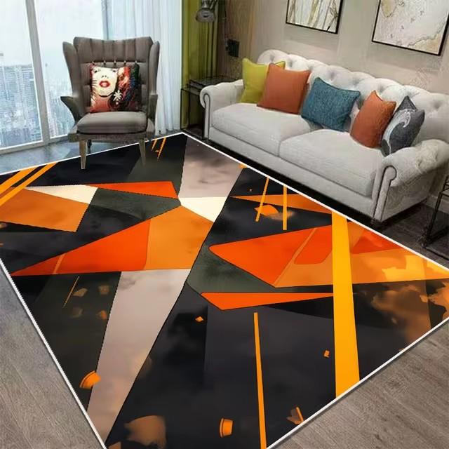 Nordic Style Orange Geometry Large Living Room Carpet Modern Decoration Bedroom Soft Non-slip Carpet Large Area Sofa Side Rug