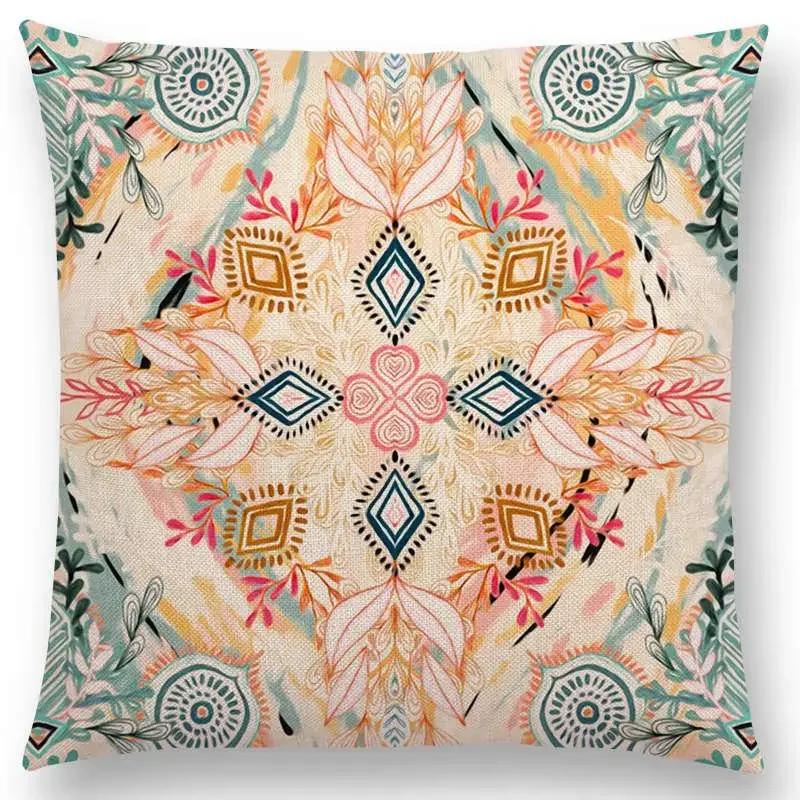 New Vivid Art Colorful Flowers Gorgeous Floral Doodle Geometry Mandala Coral Wonderland Pattern Car Cushion Cover Pillow Case