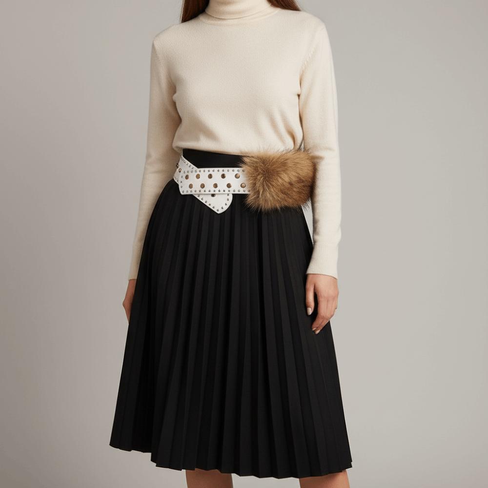 Retro Leather Fur Belt Rivet Y2K Waistband Fashion Punk Style Belt  Pants Accessories