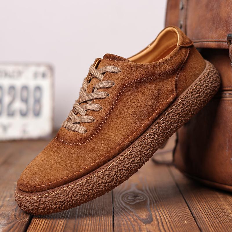 Мужская обувь, весенние коричневые кроссовки в стиле ретро, мужская замшевая повседневная обувь на шнуровке, туфли на плоской подошве с мягкой подошвой и мягкой поверхностью