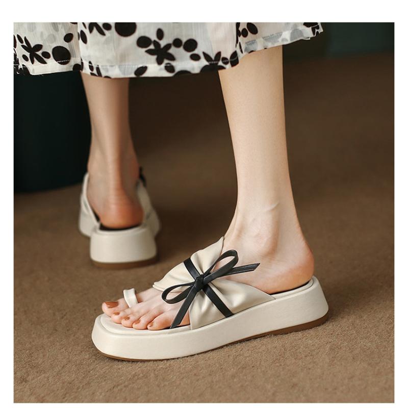 Женские летние тапочки на платформе, на плоской подошве, на низком каблуке, с открытым носком, сандалии, повседневные пляжные уличные женские туфли с завязкой-бабочкой