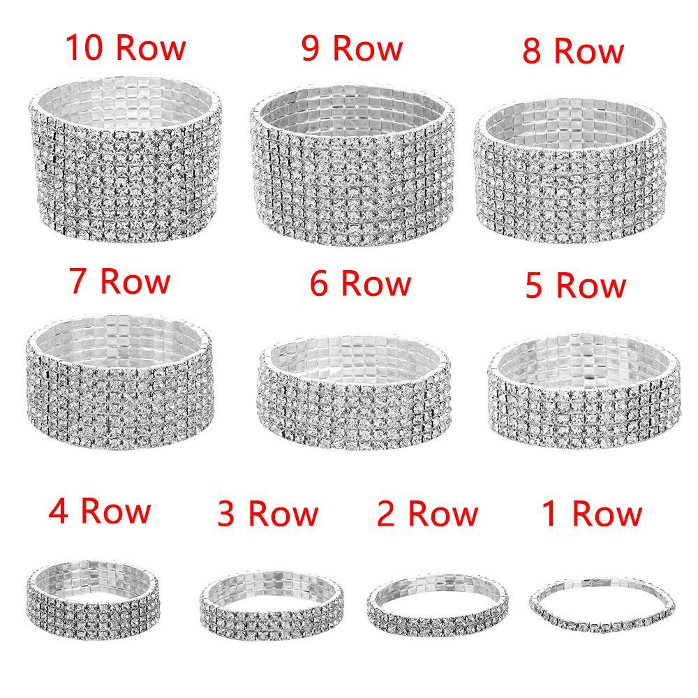 1-10 Rows Shiny Woman Jewelry Elastic Bangle Wristband Stretch Bracelet Crystal Rhinestone