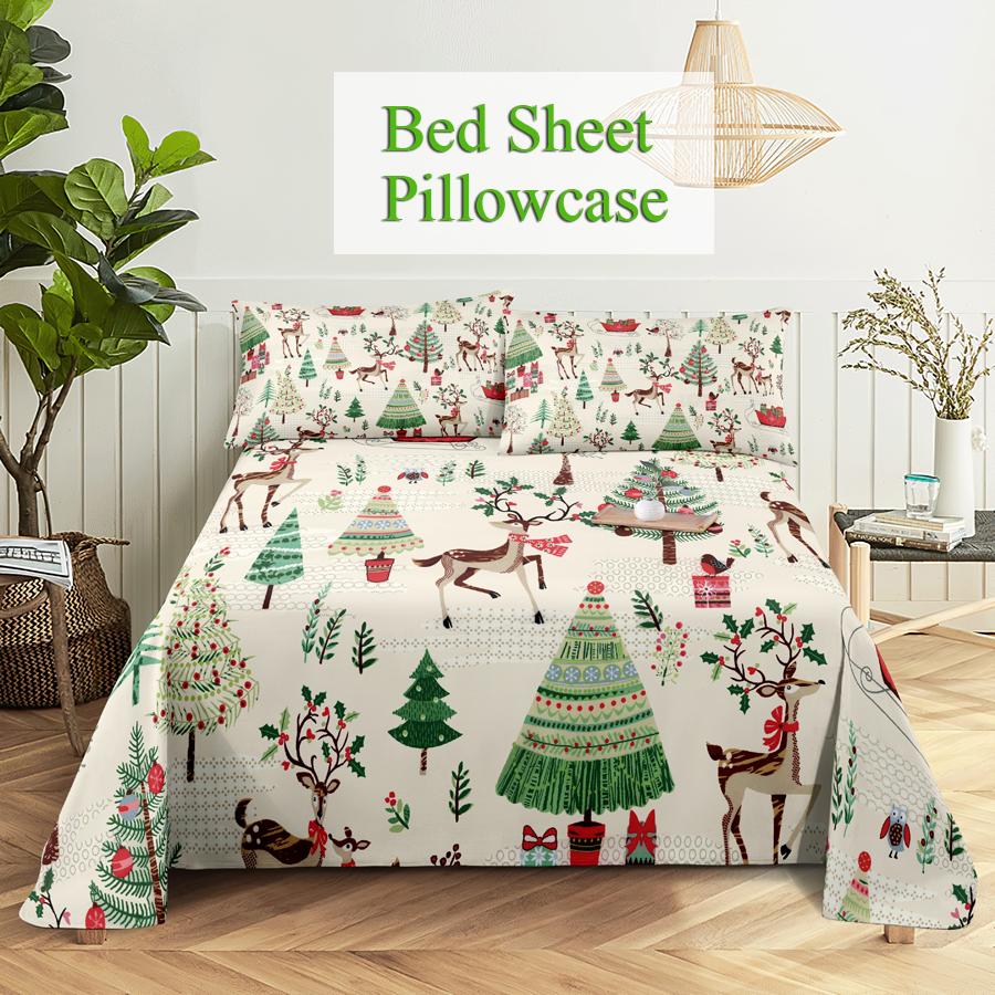 Комплект простыней 240X220 Рождественская елка с наволочкой Буквенный Зеленый Для односпальных двуспальных кроватей Детский Взрослый 3D Постельное белье Текстиль Полуторный Двуспальный