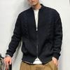 Осенне-зимний мужской свитер-кардиган с круглым вырезом, вязаный, толстый, эластичный, с длинными рукавами, свободного кроя, теплый, однотонный, на молнии, вязаные изделия, повседневная носка Sw