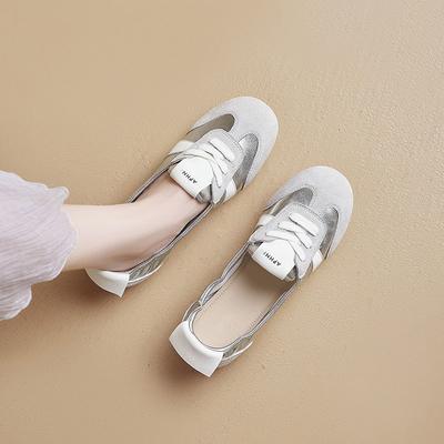 Балетки женские летние новые на шнуровке дышащие туфли-однопедальки белые модные одинарные туфли