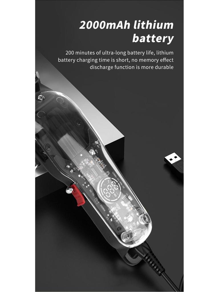 Прозрачная профессиональная электрическая машинка для стрижки волос с многоскоростной регулировкой и ЖК-дисплеем