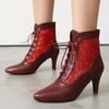 Модные женские ботильоны большого размера 45, красные, белые, черные, короткие танцевальные ботинки на шнуровке, на каблуках, для вечеринок, осень-зима, женская обувь, новинка 2024 года