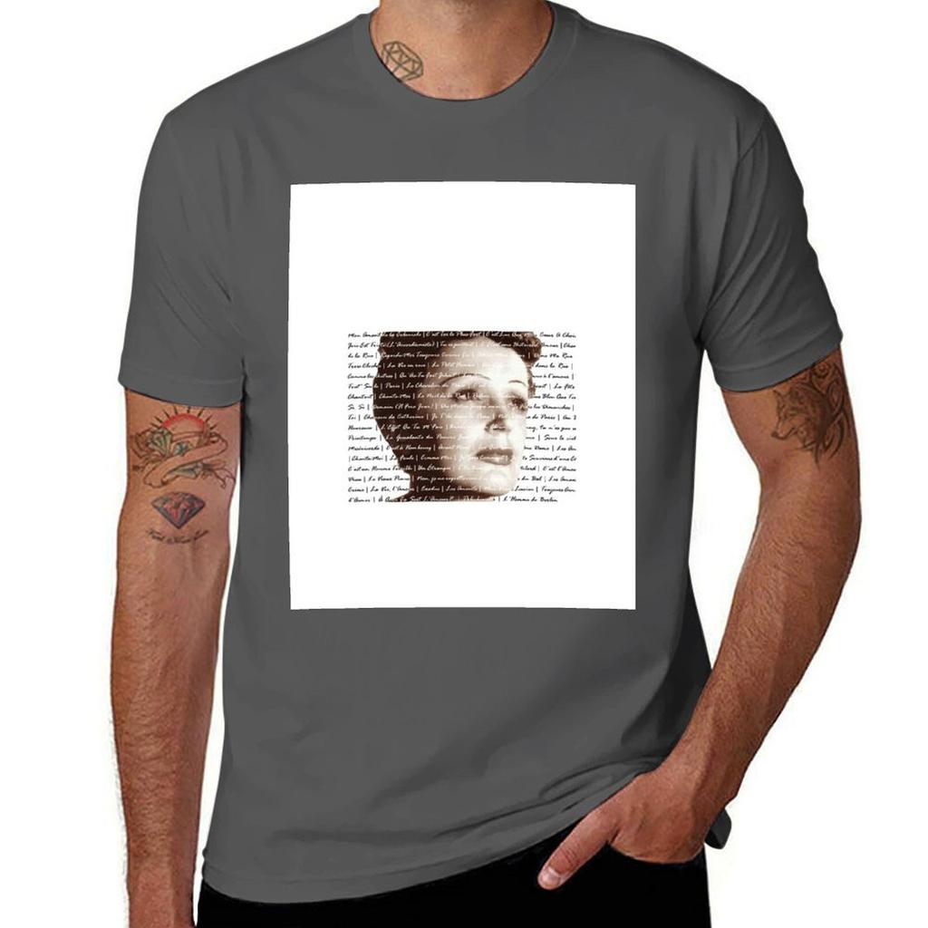 Edith Piaf Lyrics Tshirt Breathable Lightweight Summer Top