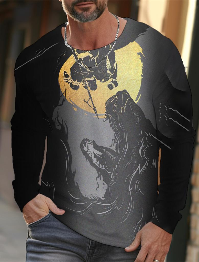 2024 New Men's Long-sleeved T-shirt 3d Printed High-definition Wolf Animal Print Men's Autumn Tops Casual Round Neck T-shirt