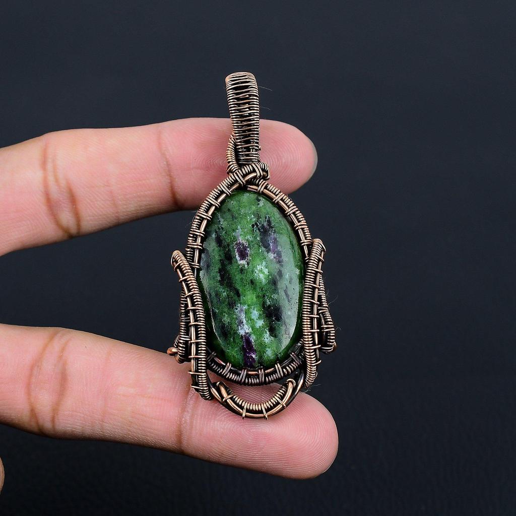 Ювелирные изделия ручной работы с рубиновым зоизитом и драгоценным камнем из чистой медной проволоки, обернутые подвеской