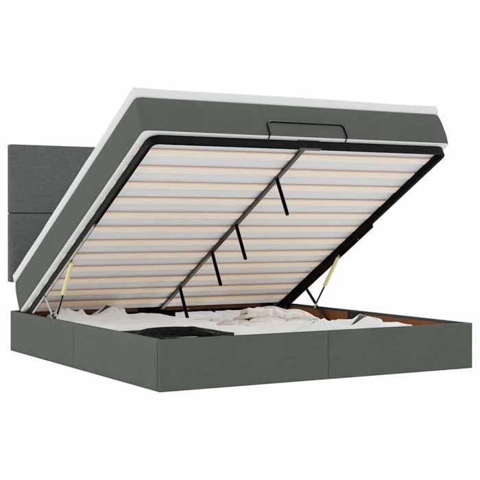 Cadre de lit avec matelas - Maison Exclusive - 180x200 cm - Tissu gris foncé - Rangement sous le lit