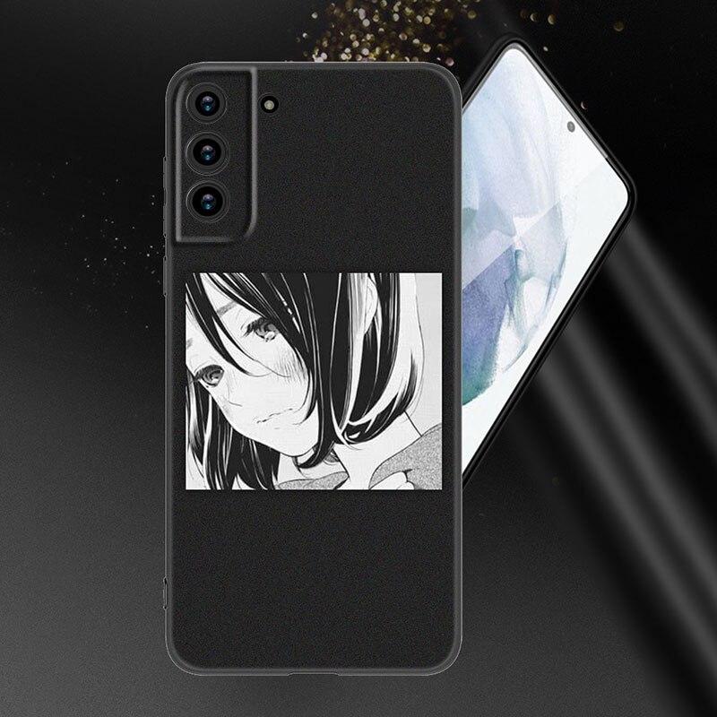 Грустный японский аниме эстетический чехол для телефона Samsung Galaxy S20 S21 FE S22 Ultra S10 Lite S10E S9 S8 Plus S7 Edge черный чехол